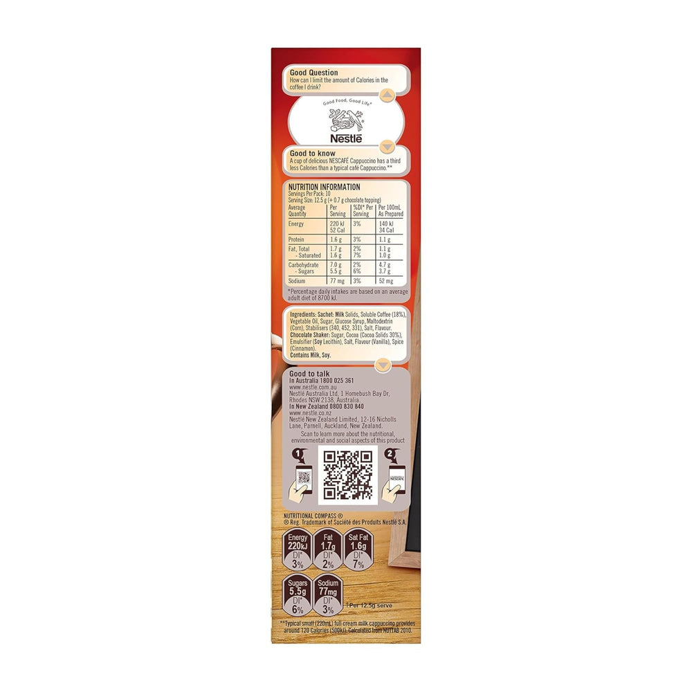 Nescafe Cappuccino sachet close-up showing convenient portion for a creamy cup