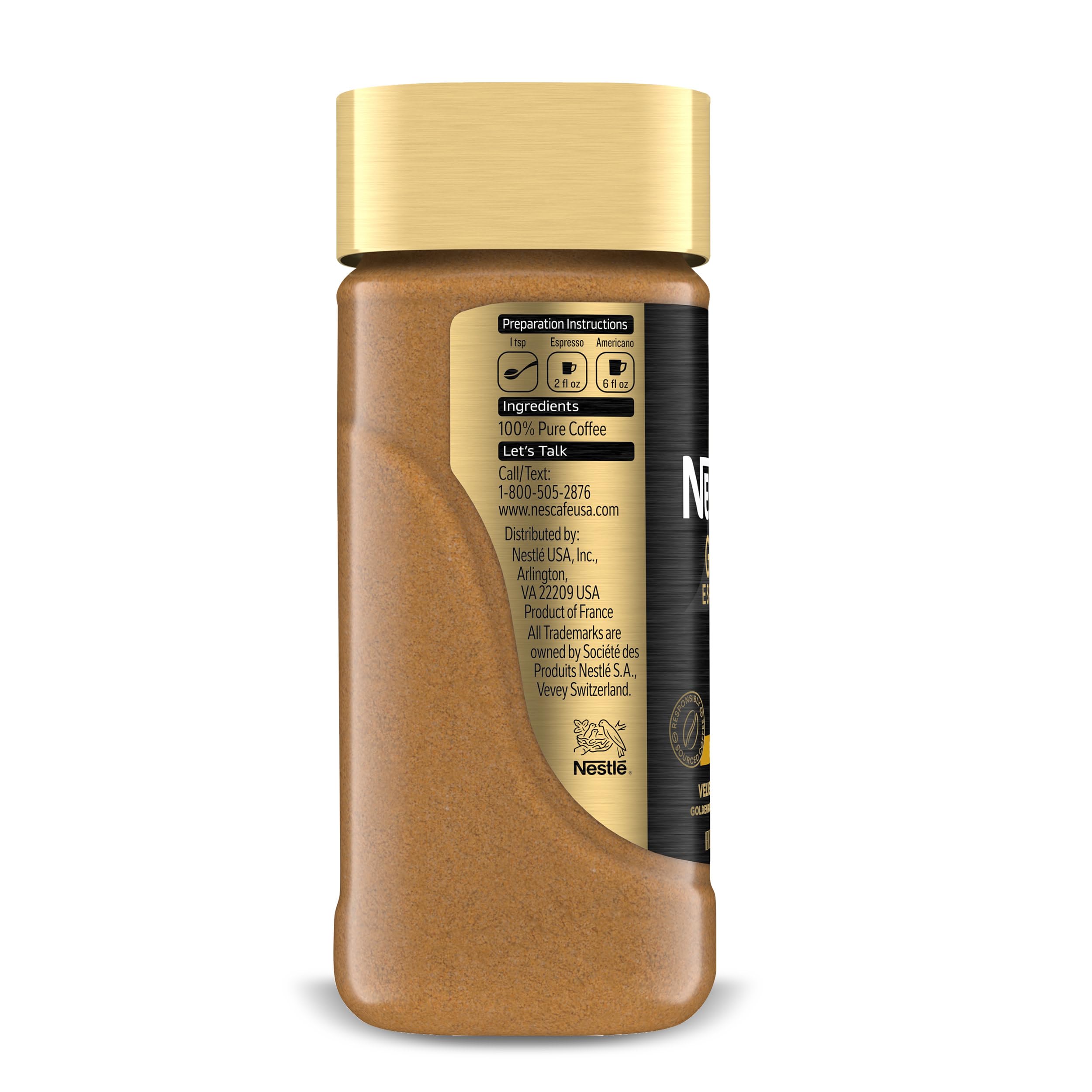 NESCAFÉ Gold Espresso Blonde serving jar highlights up to 50 cups per 3.5 oz container.