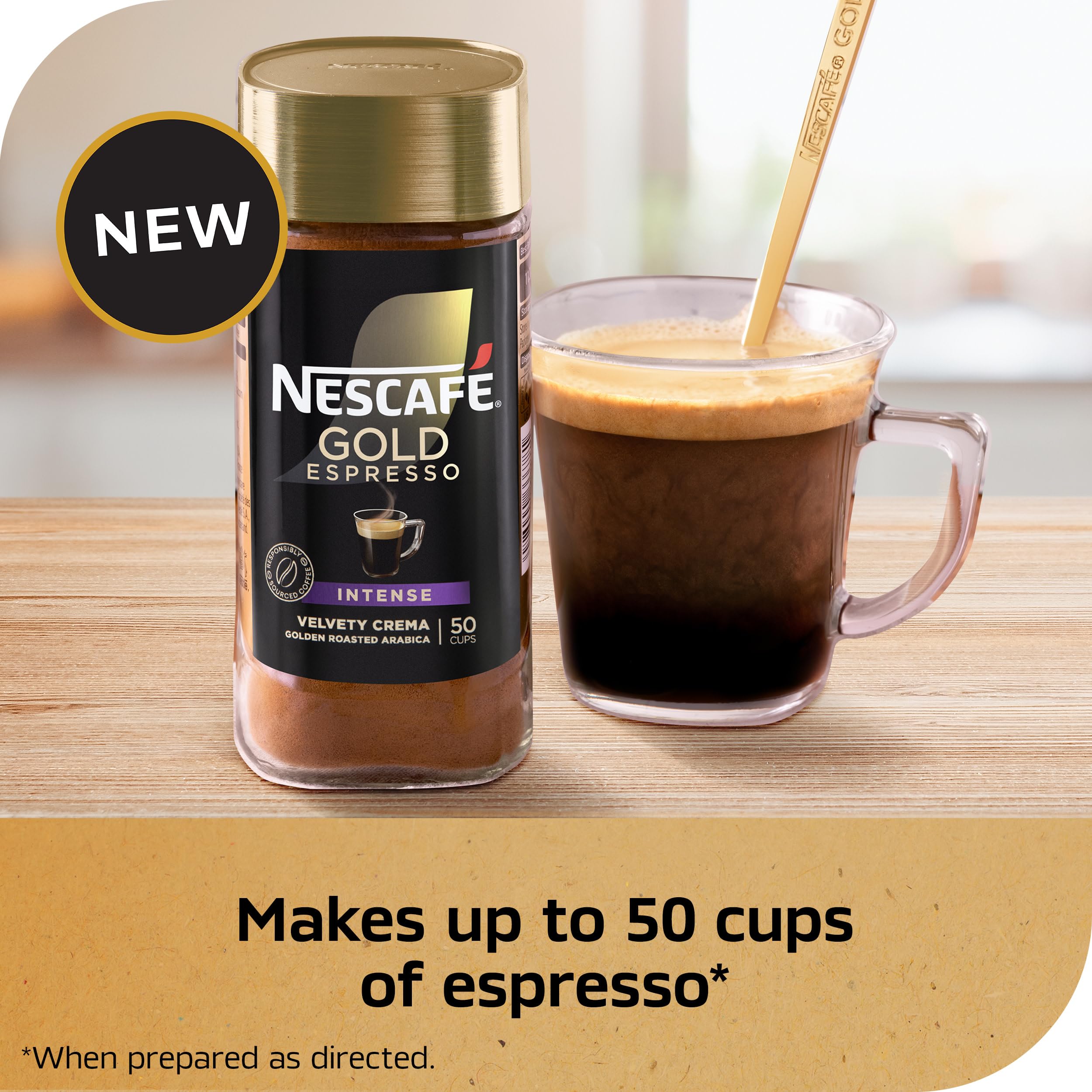 NESCAFÉ Gold Espresso Intense close-up label highlighting high-quality Arabica beans