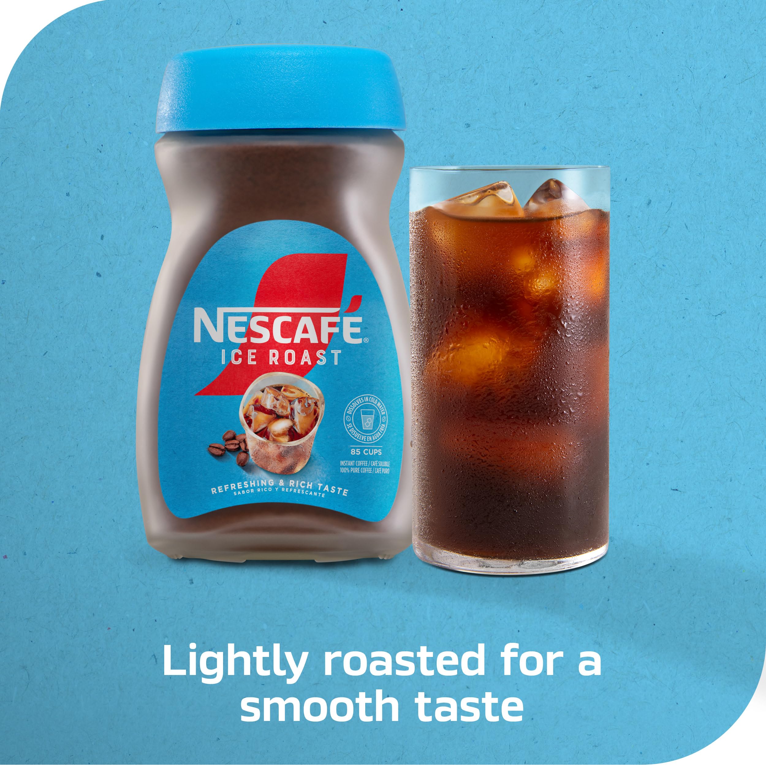NESCAFÉ Ice Roast jar back label highlighting beans and usage