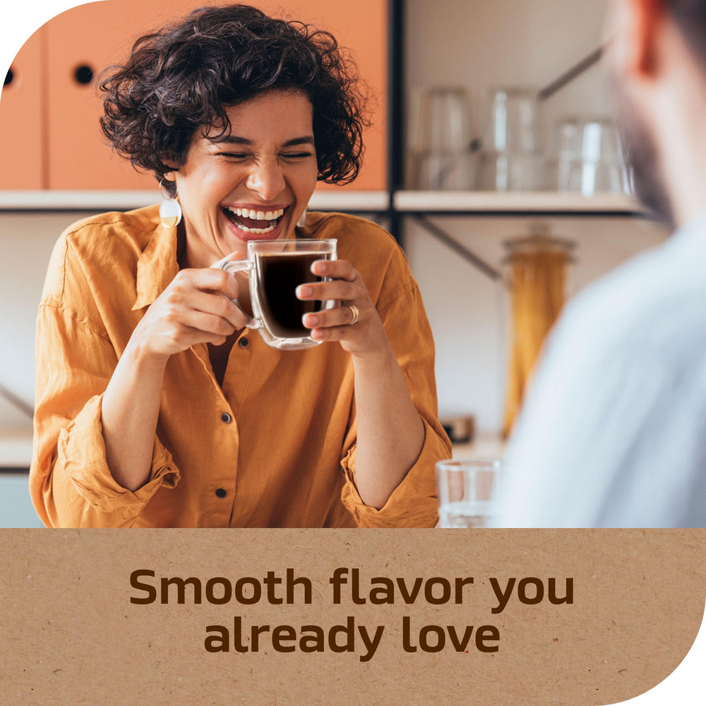 Brewed NESCAFÉ Taster's Choice coffee in a glass, inviting aroma