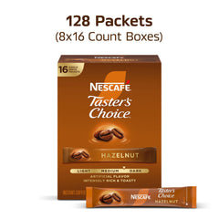 NESCAFÉ Taster's Choice hazelnut packet poured into hot water for speed.