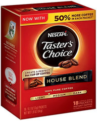 Nescafe Tasters Choice House Blend sticks in a compact box for quick aromatic coffee.