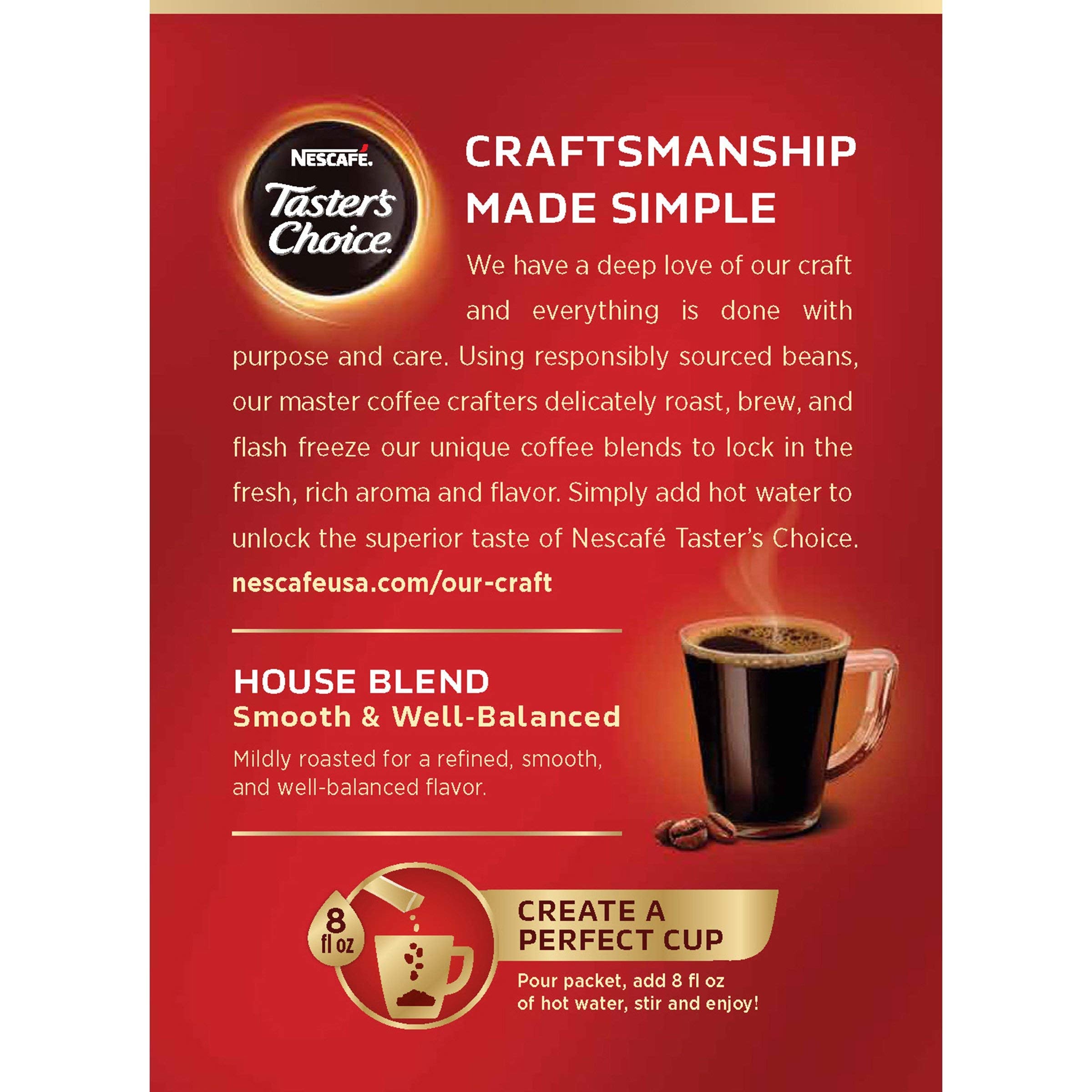 Nescafe Tasters Choice House Blend sticks close-up showing smooth texture for easy brewing.