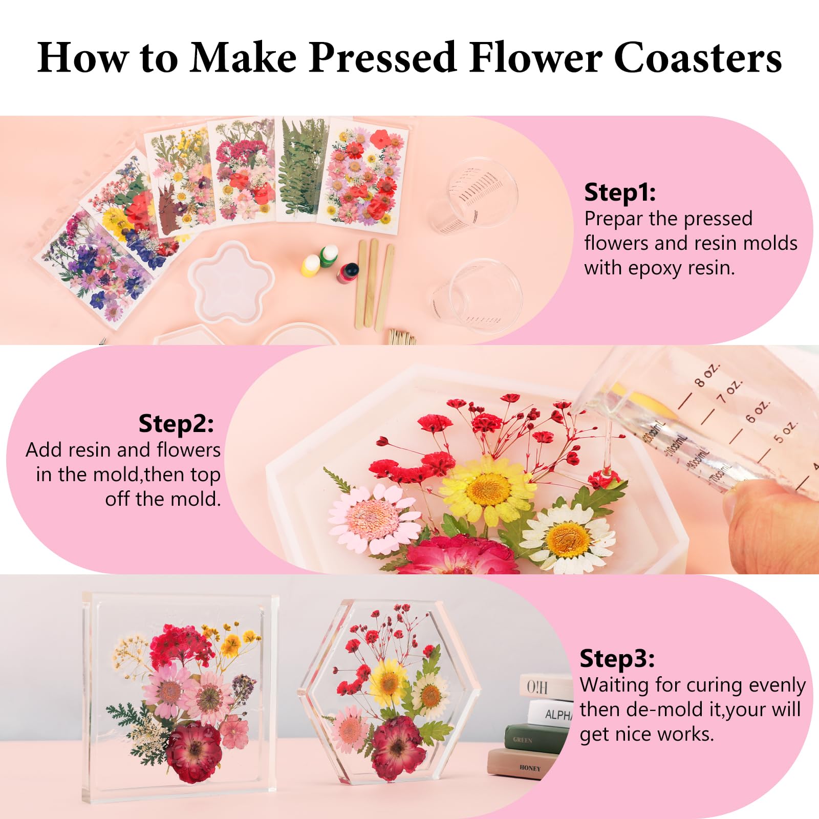 Flowers embellish handmade candles, soaps, and scrapbooking projects