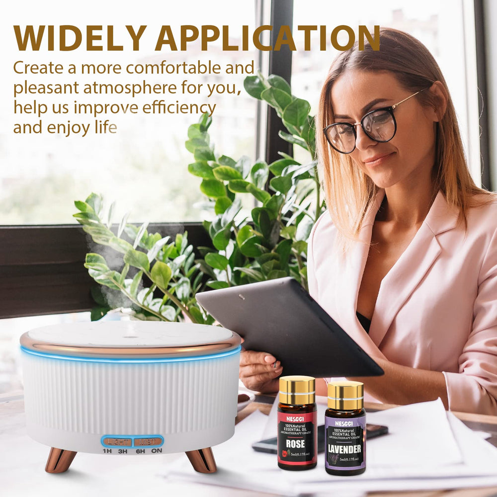 NESCCI essential oil set with candle, soap, and bath bomb crafting visuals.