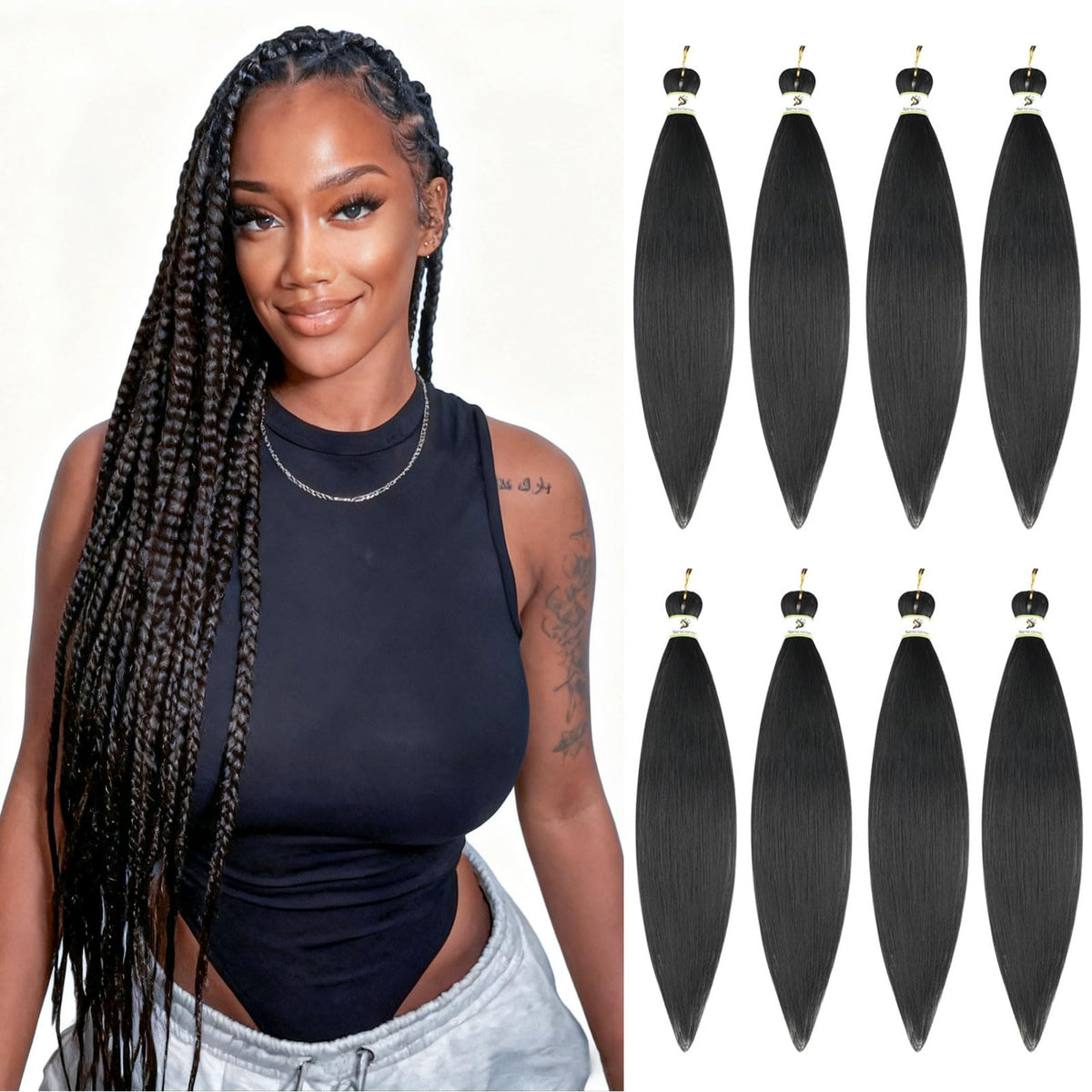 Nescorner braiding hair pre-stretched 24inch 8pack ready for full-head crochet braids.