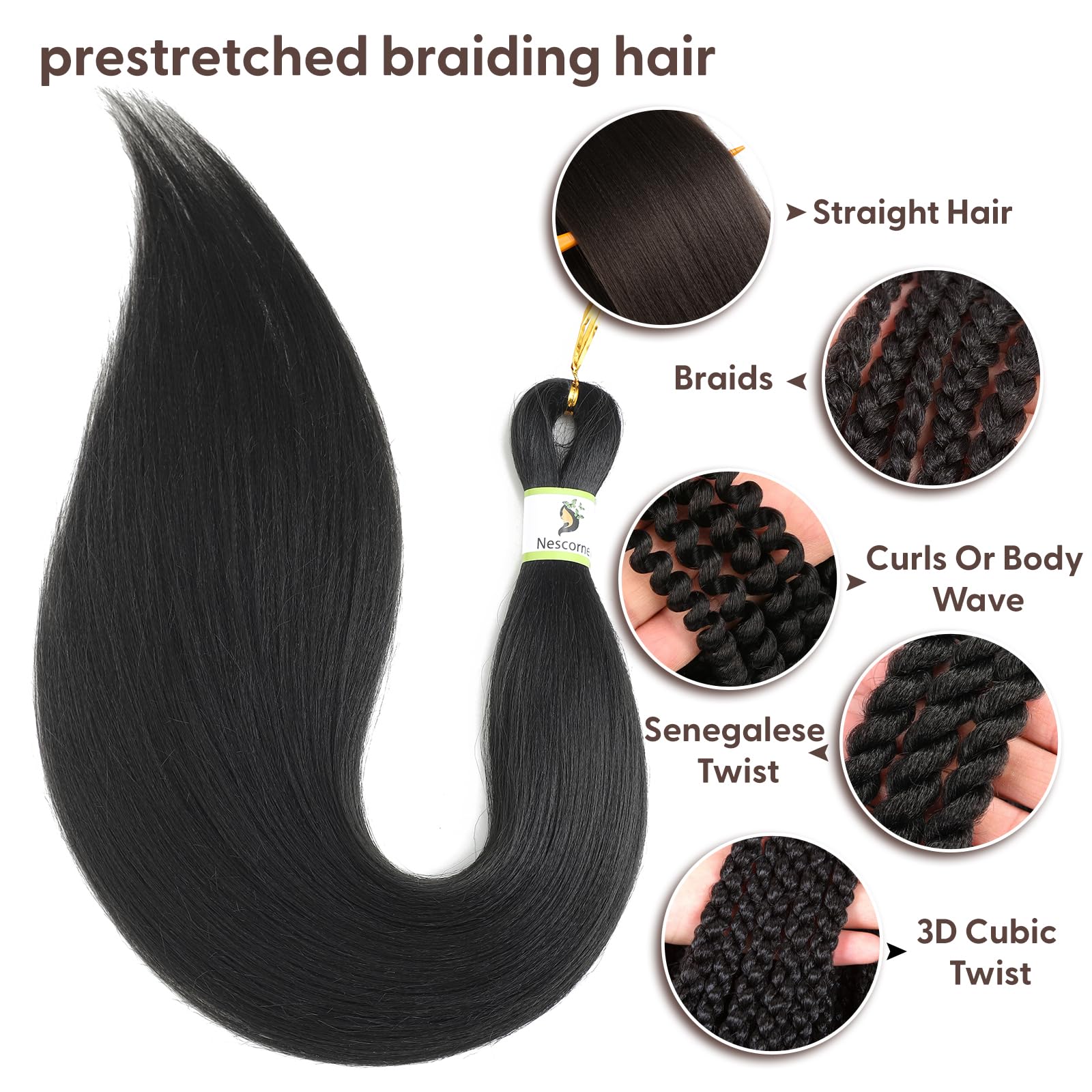Nescorner full-head 8-pack braiding hair set designed for quick installation.