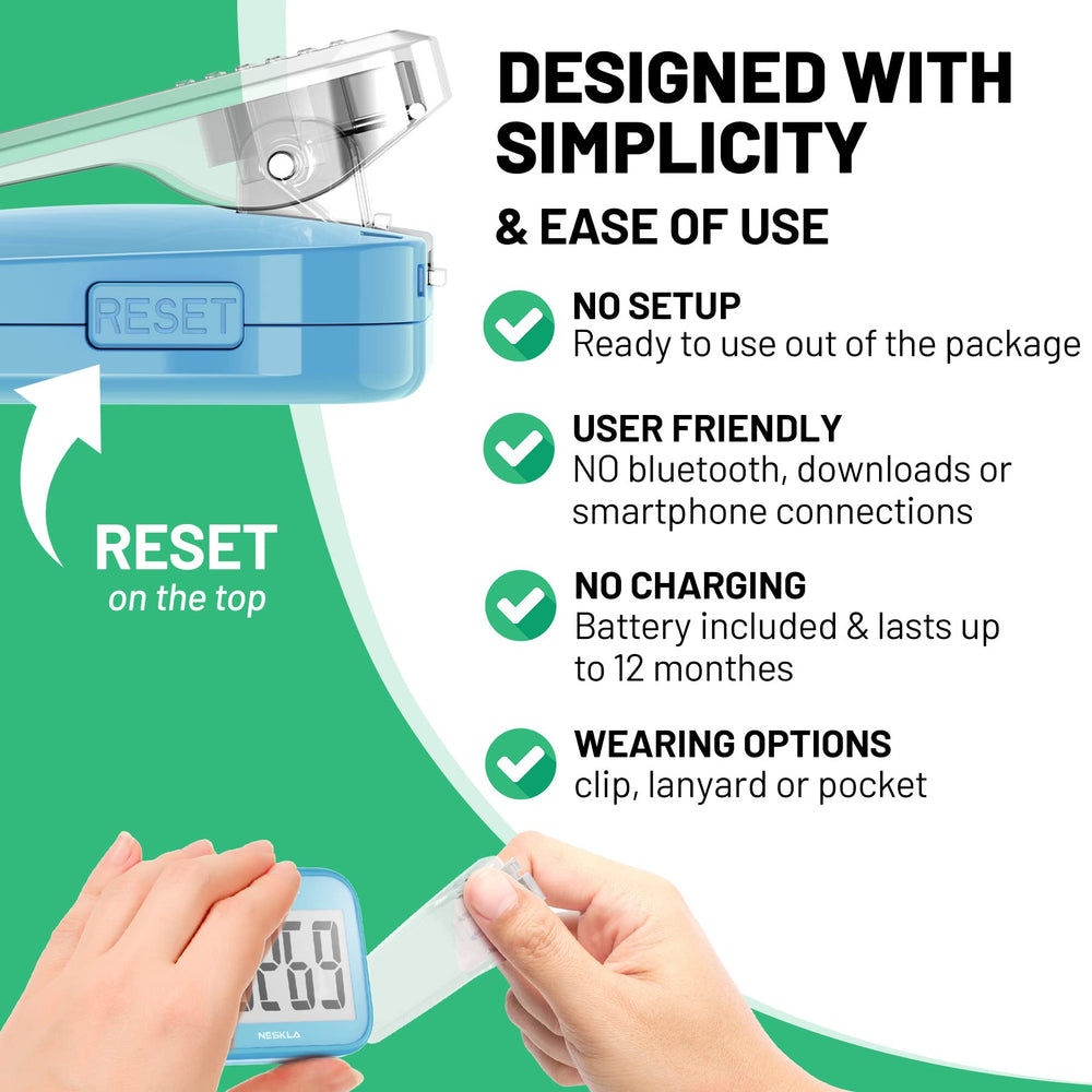 Simple reset button quickly zeros the counter.