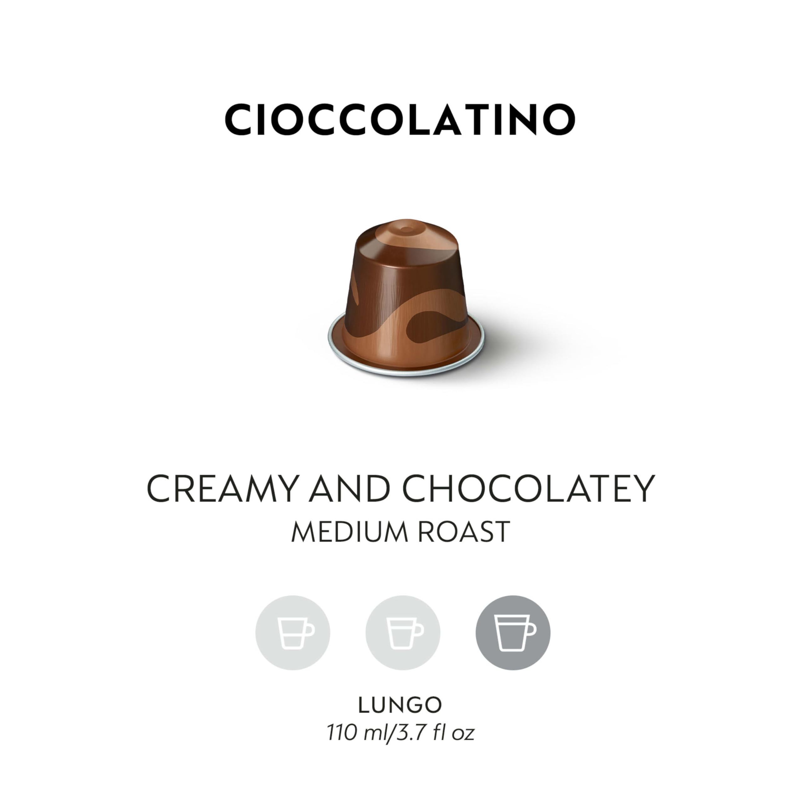 Nespresso Cioccolato cup with steam shows creamy espresso moments.