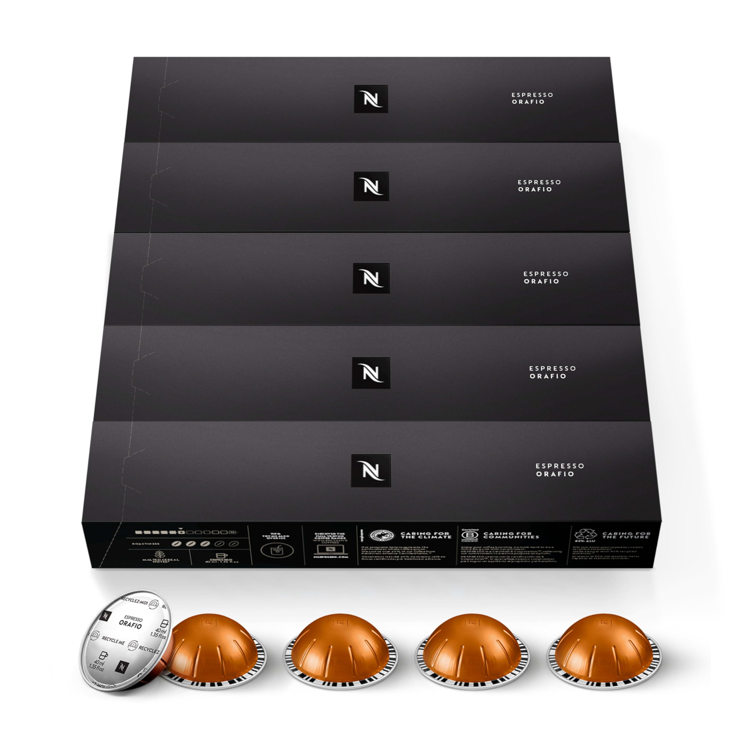Nespresso Orafio capsule pack for easy espresso at home.