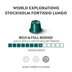 Nespresso Stockholm Fortissio Lungo pod pack shown for everyday use