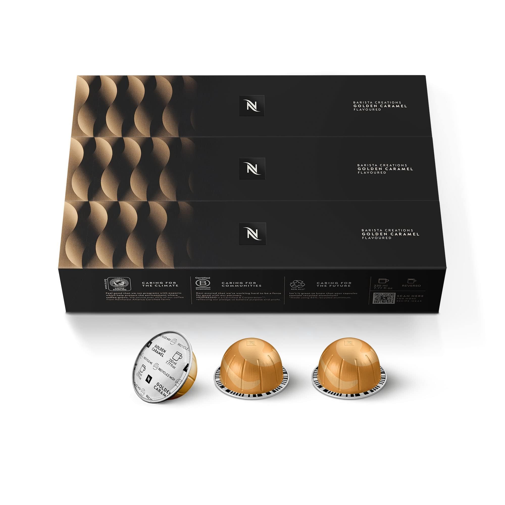 Nespresso Vertuo Golden Caramel capsule ready to brew for aroma-rich coffee.