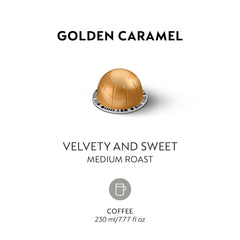 Nespresso Golden Caramel pour showing a smooth, inviting cup.