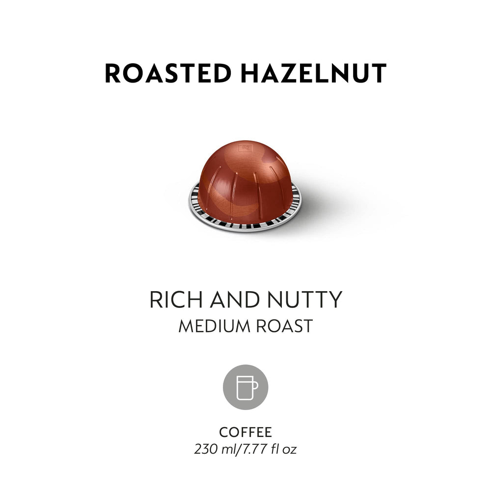 Nespresso Vertuo roasted hazelnut box front for convenient 30-count purchase