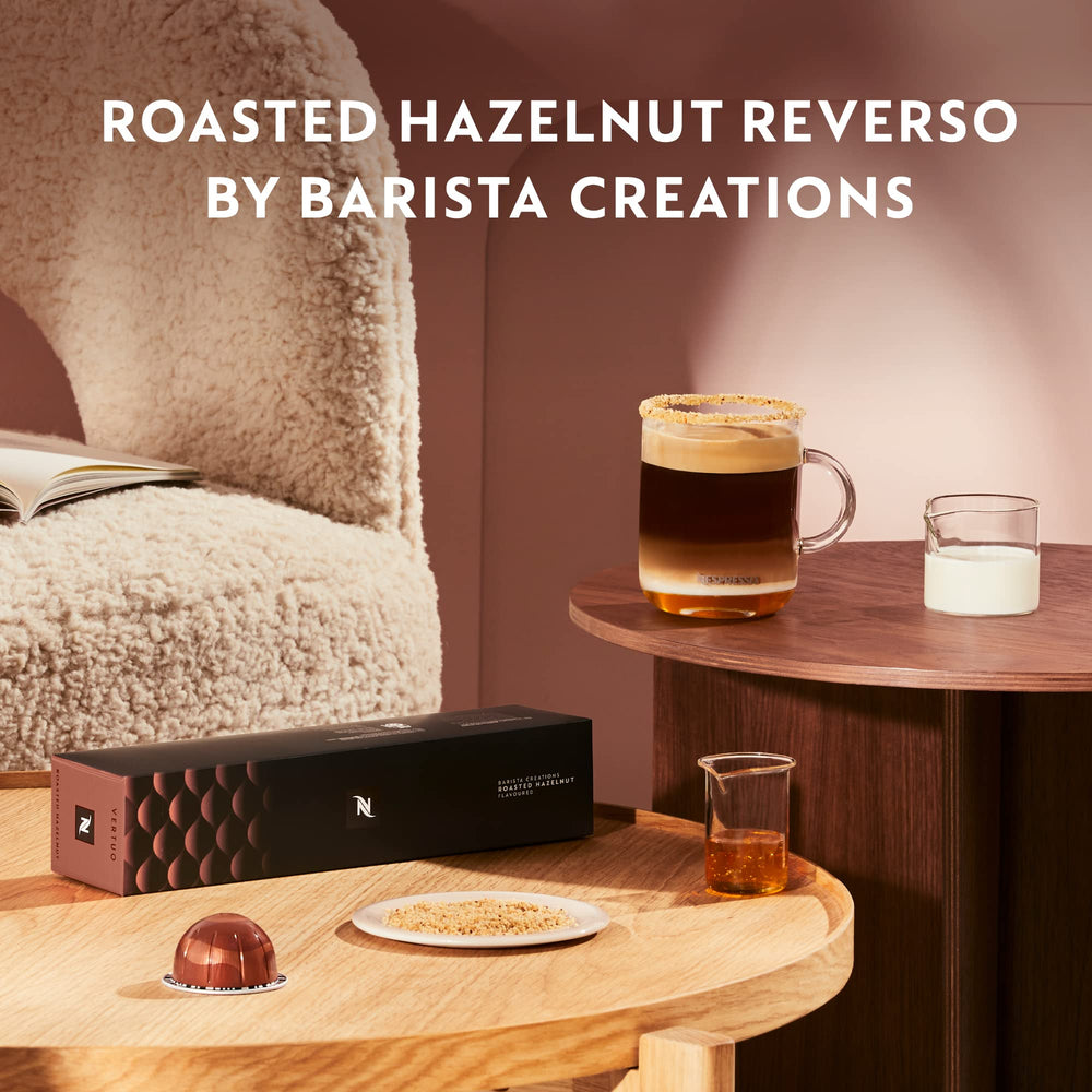 Nespresso Vertuo roasted hazelnut capsules on counter for quick, everyday coffee