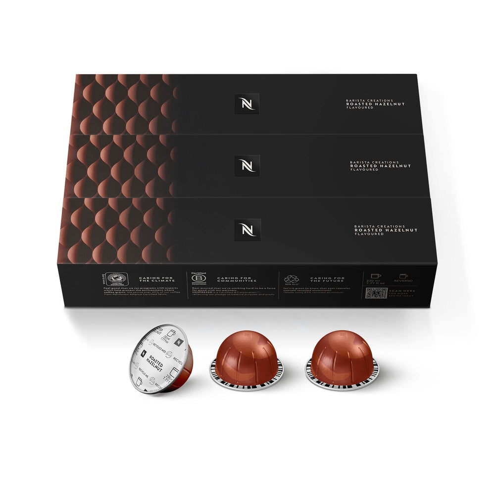 Nespresso Vertuo roasted hazelnut packshot showing premium capsules for a smooth morning