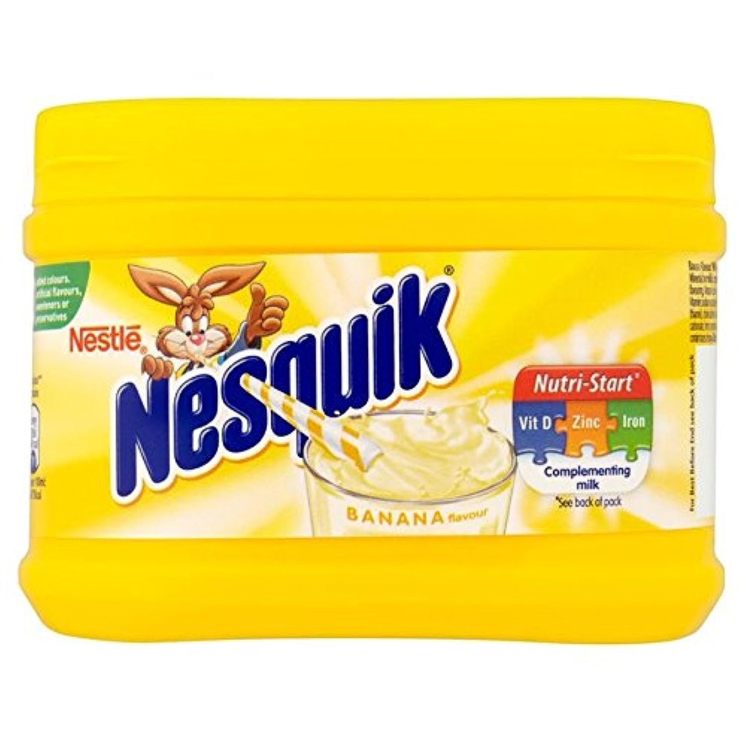 Nesquik Banana Flavour 300g pack on countertop, ideal for quick breakfast boosts