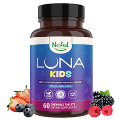 Nested Naturals Luna Kids sugar-free sleep tablets bottle for gentle nighttime support