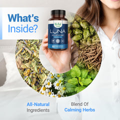Nested Naturals Luna Sleep chamomile flowers visual promoting nightly calm and ready-to-snooze ritual.