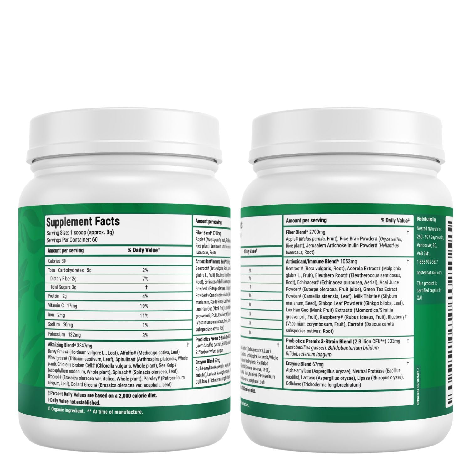 Nested Naturals greens for on-the-go daily nutrition in a compact tub.