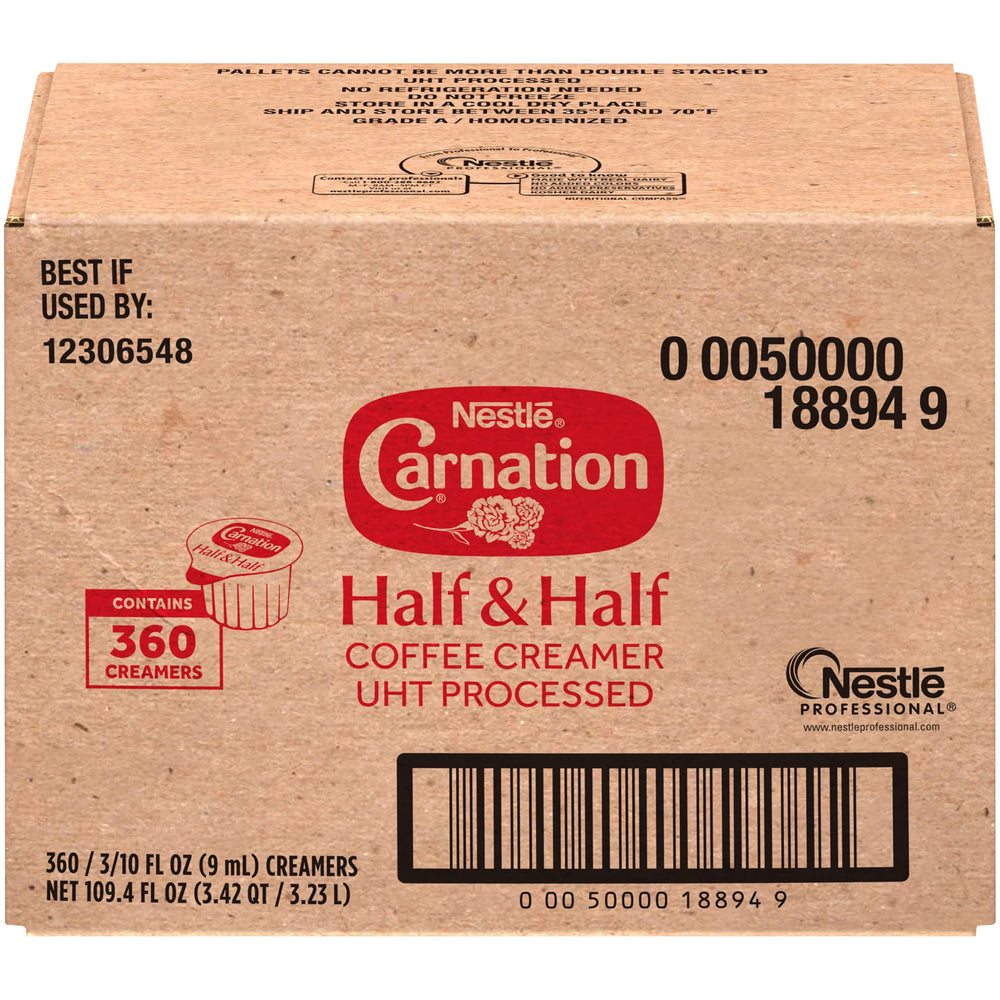 Nestle Carnation 360-tub pack for bulk in kitchens and break rooms.
