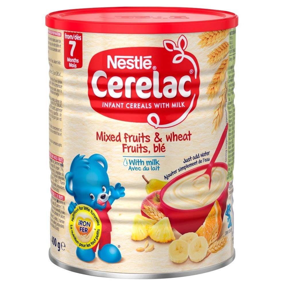 Nestle Cerelac Mixed Fruits and Wheat with Milk for babies 8+ months — balanced, ready-to-prepare meal.