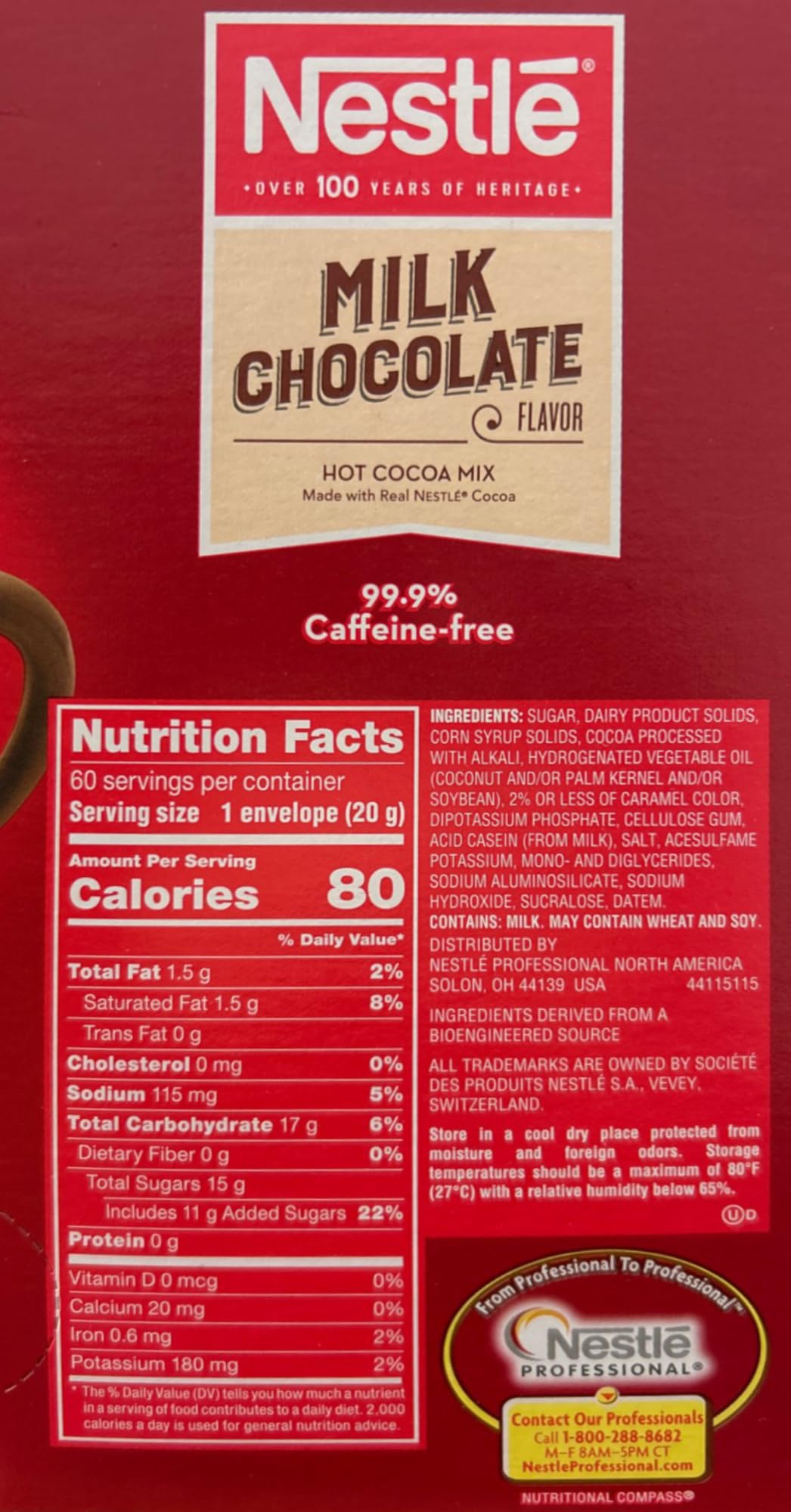 Nestle Hot Cocoa dispenser box; 60-pack keeps counters organized.