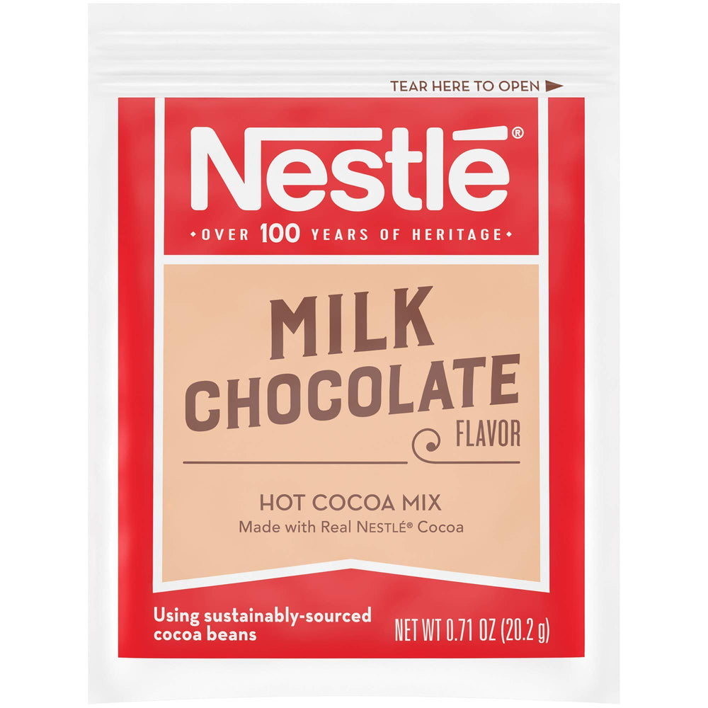 Nestle Hot Cocoa milk-chocolate packet; ready-to-make cup with hot water or milk.