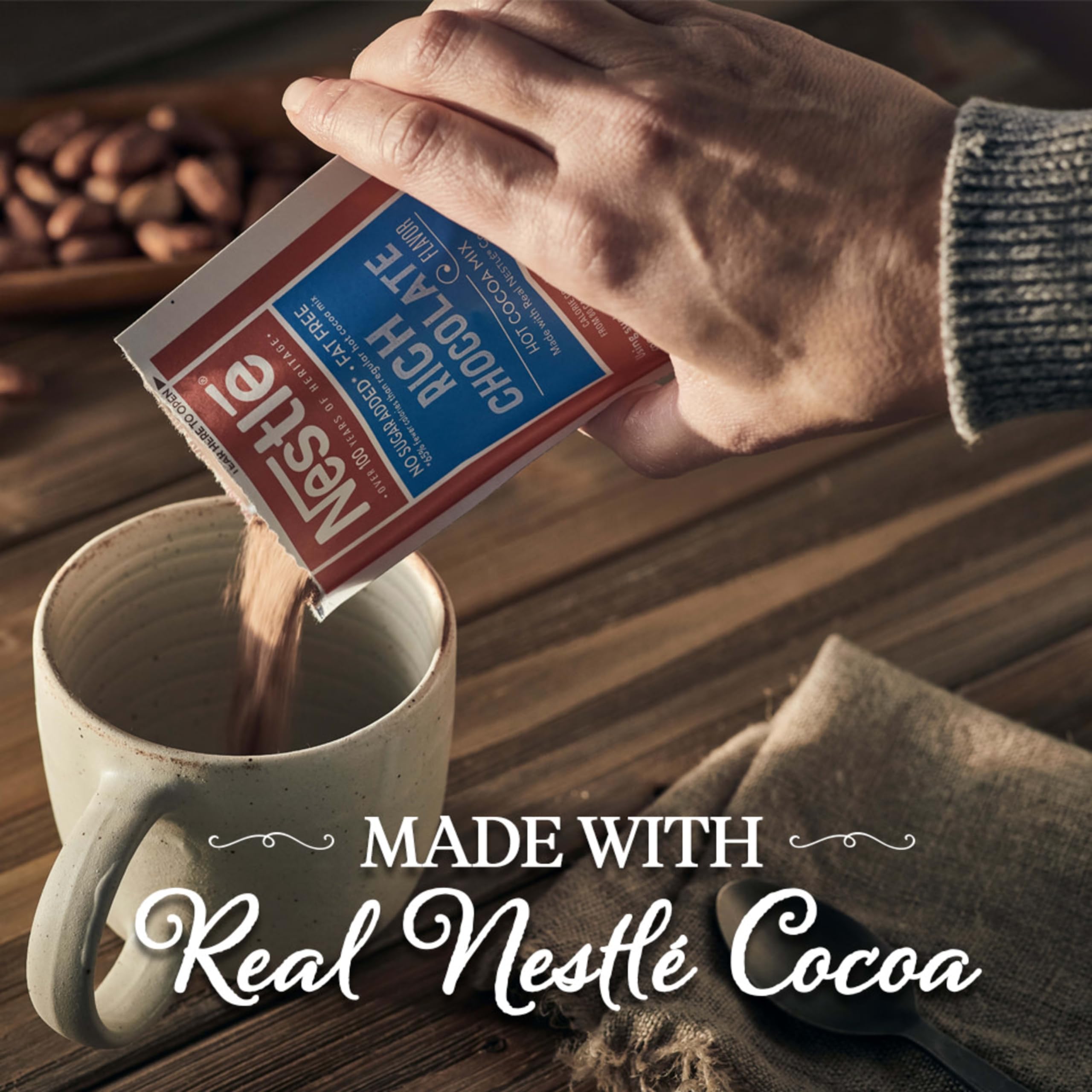 Nestle Hot Cocoa single-serving packet for quick, mess-free preparation.