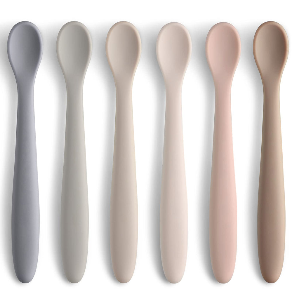 NETANY silicone baby spoon with soft tip for gentle gums during feeding.