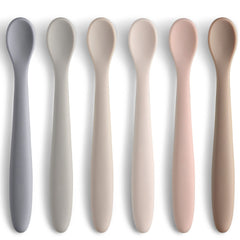 NETANY silicone baby spoon with soft tip for gentle gums during feeding.