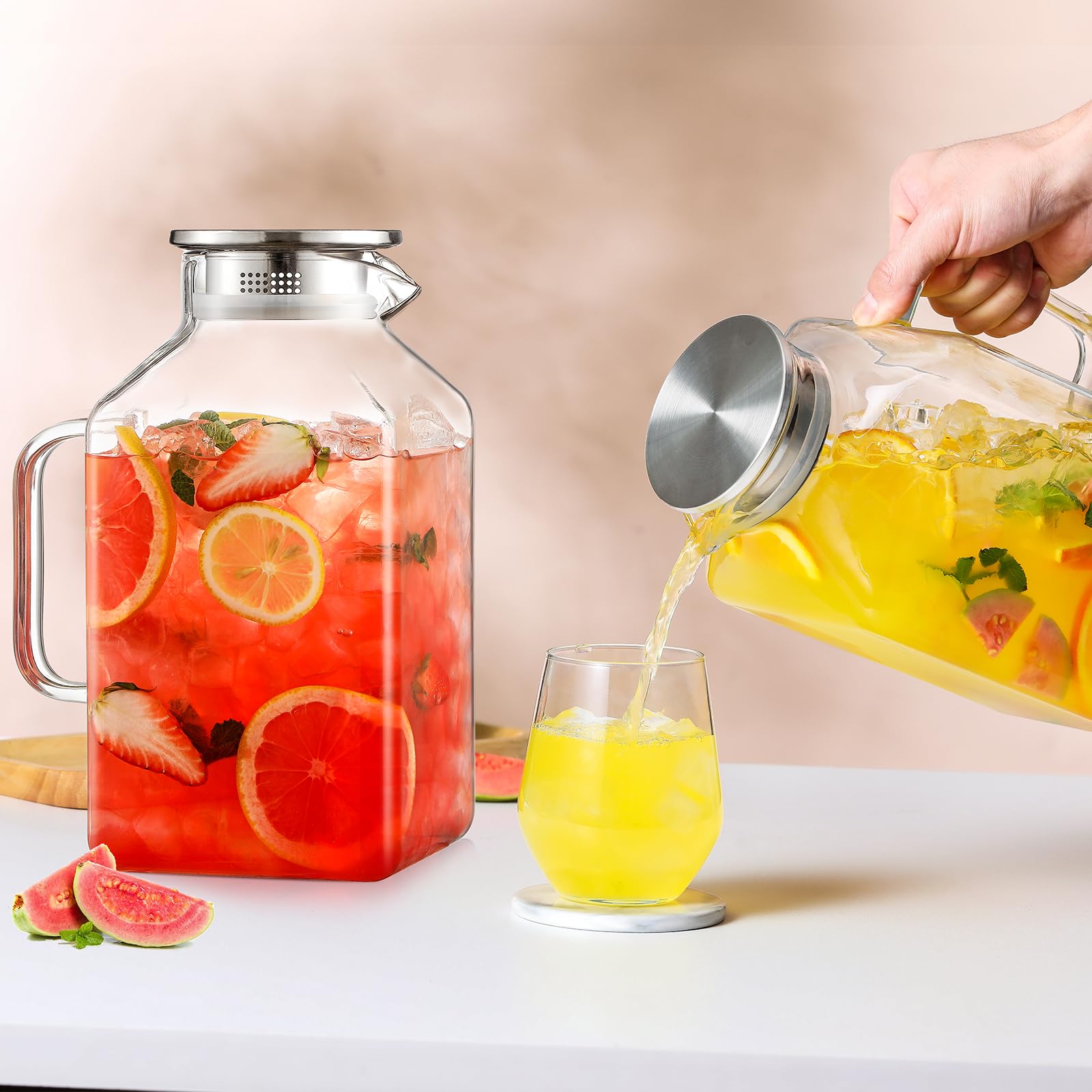 NETANY two-pack square glass pitchers ideal for family gatherings or daily use.