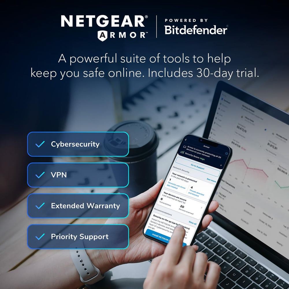 NETGEAR Nighthawk CAX30 Armor protection badge indicating online security