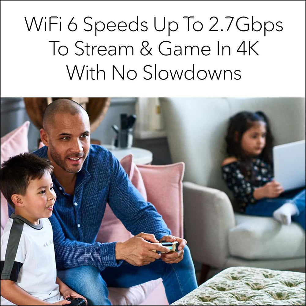 NETGEAR Nighthawk CAX30 coverage area illustration showing 2,000 sq ft reach