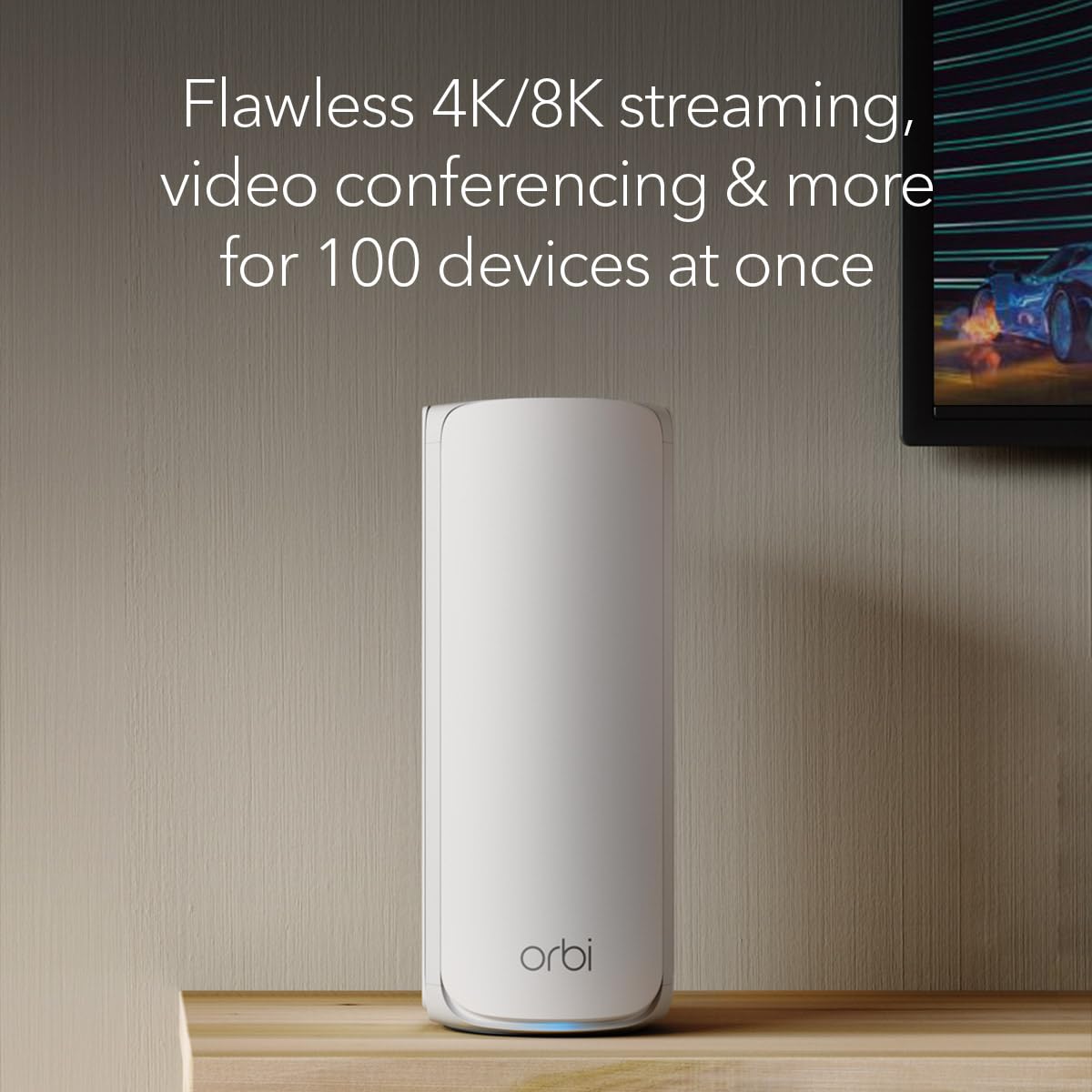 NETGEAR Orbi 770 satellite top view emphasizing sleek, low-profile presence