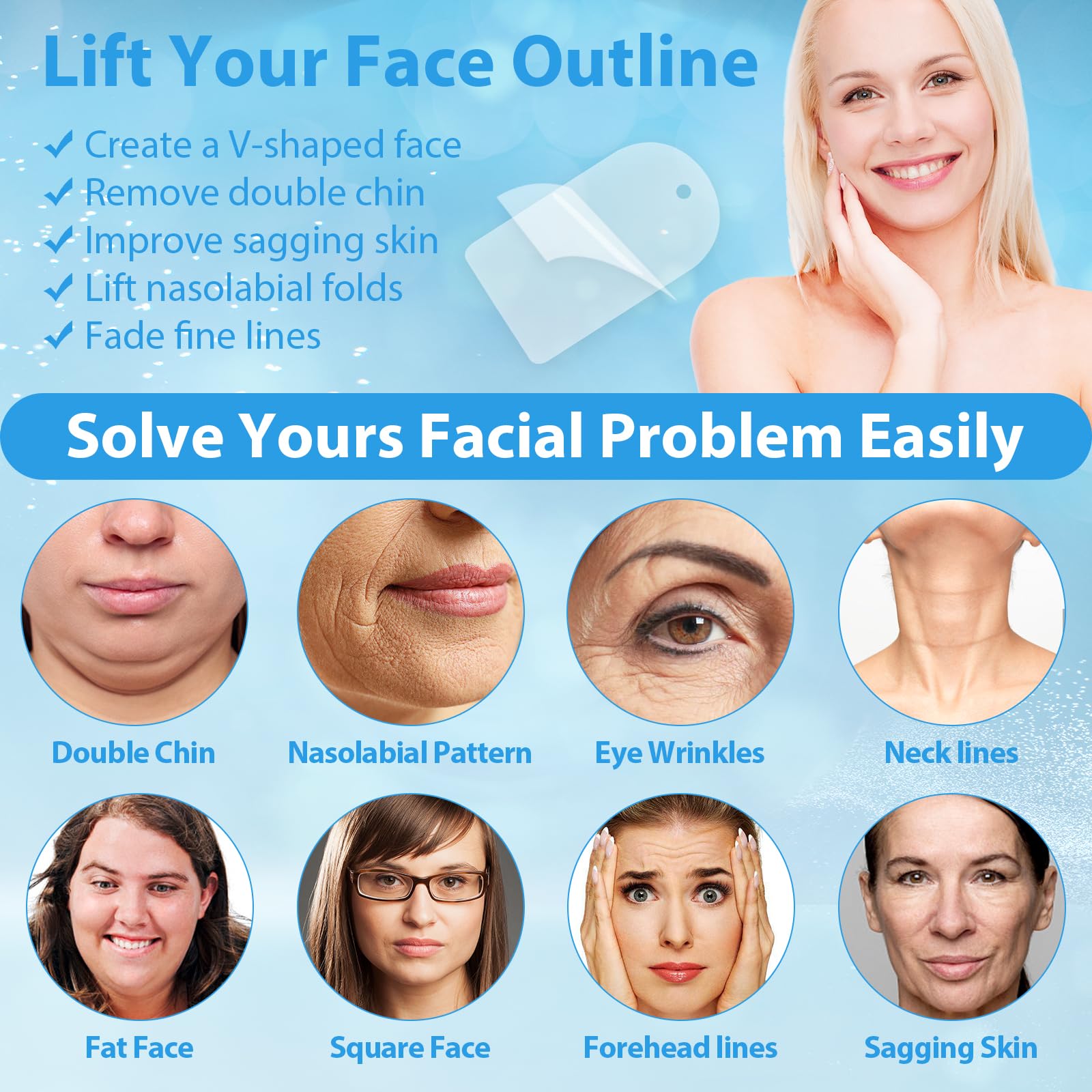 Netlkjonk face lift tape applied along the jawline for defined look.
