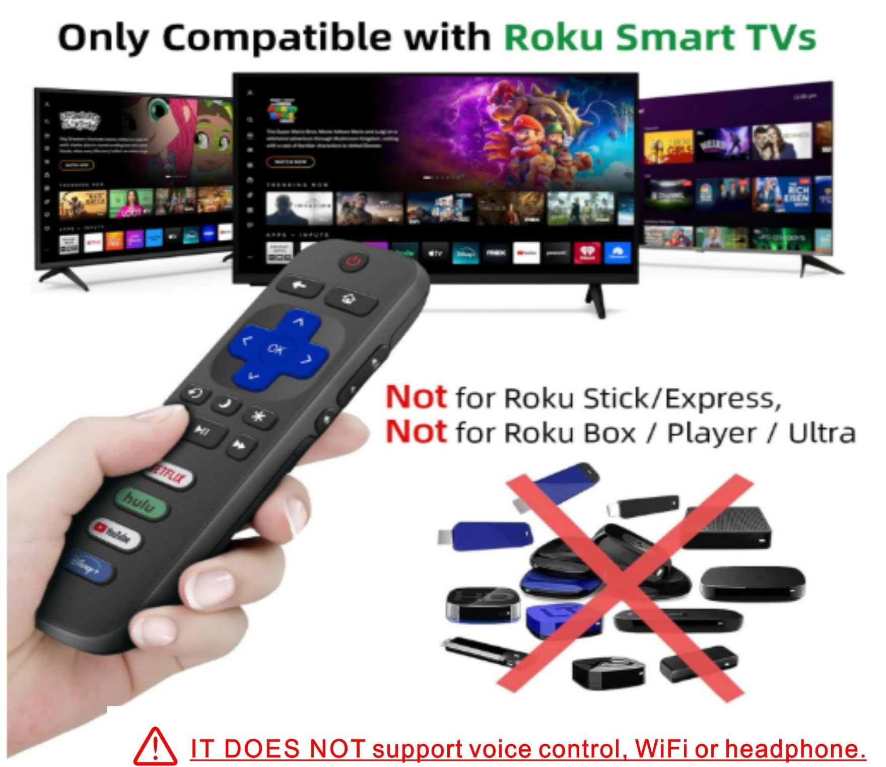 Nettech Roku remote pack back view shows button layout and grip.