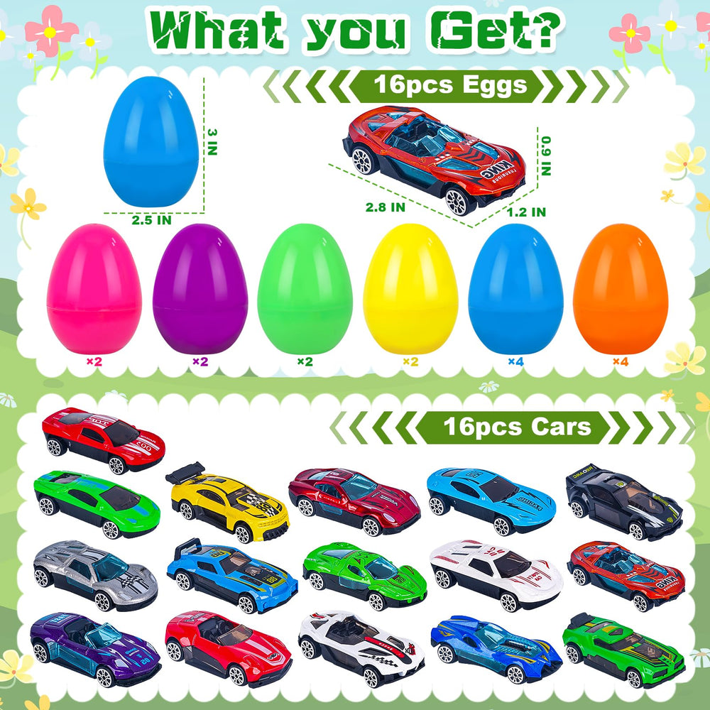 NEUBSAW prefilled eggs hiding pull-back cars for quick backyard races