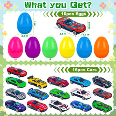 NEUBSAW prefilled eggs hiding pull-back cars for quick backyard races