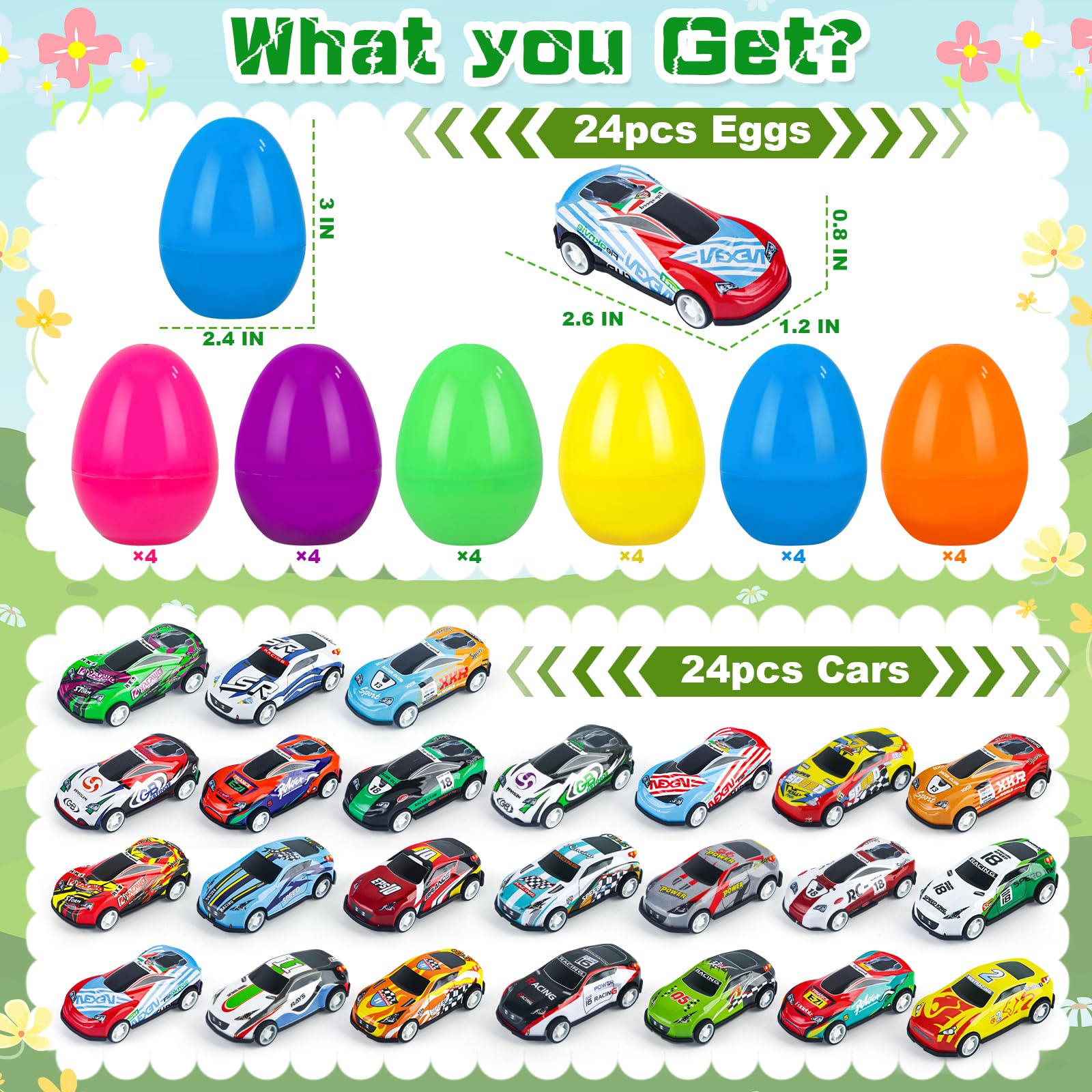 NEUBSAW pull-back cars inside eggs, quick-powered fun for kids during Easter celebrations.