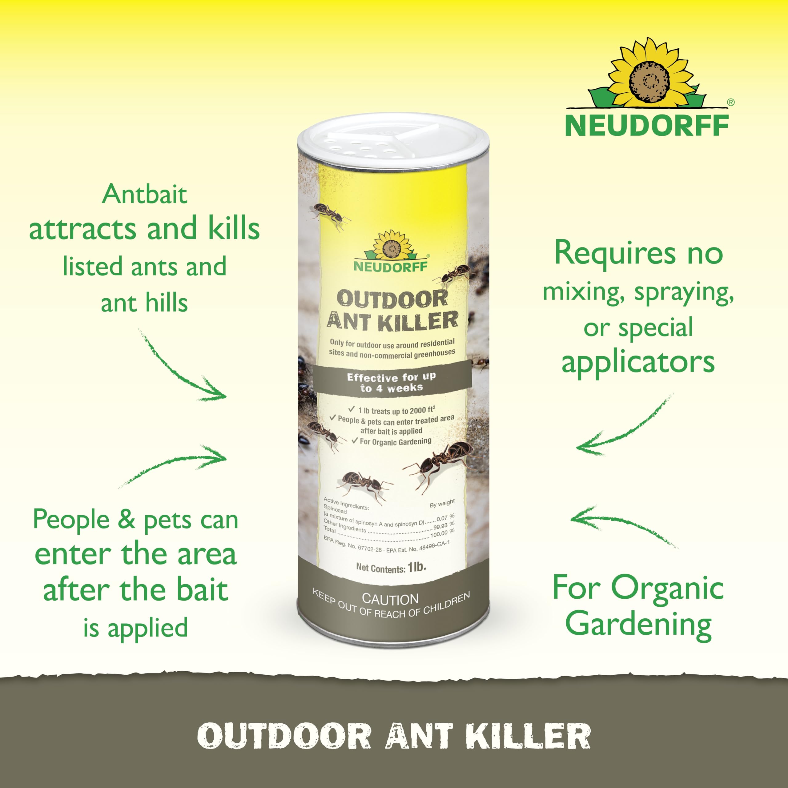Neudorff perimeter treatment granules around garden borders.