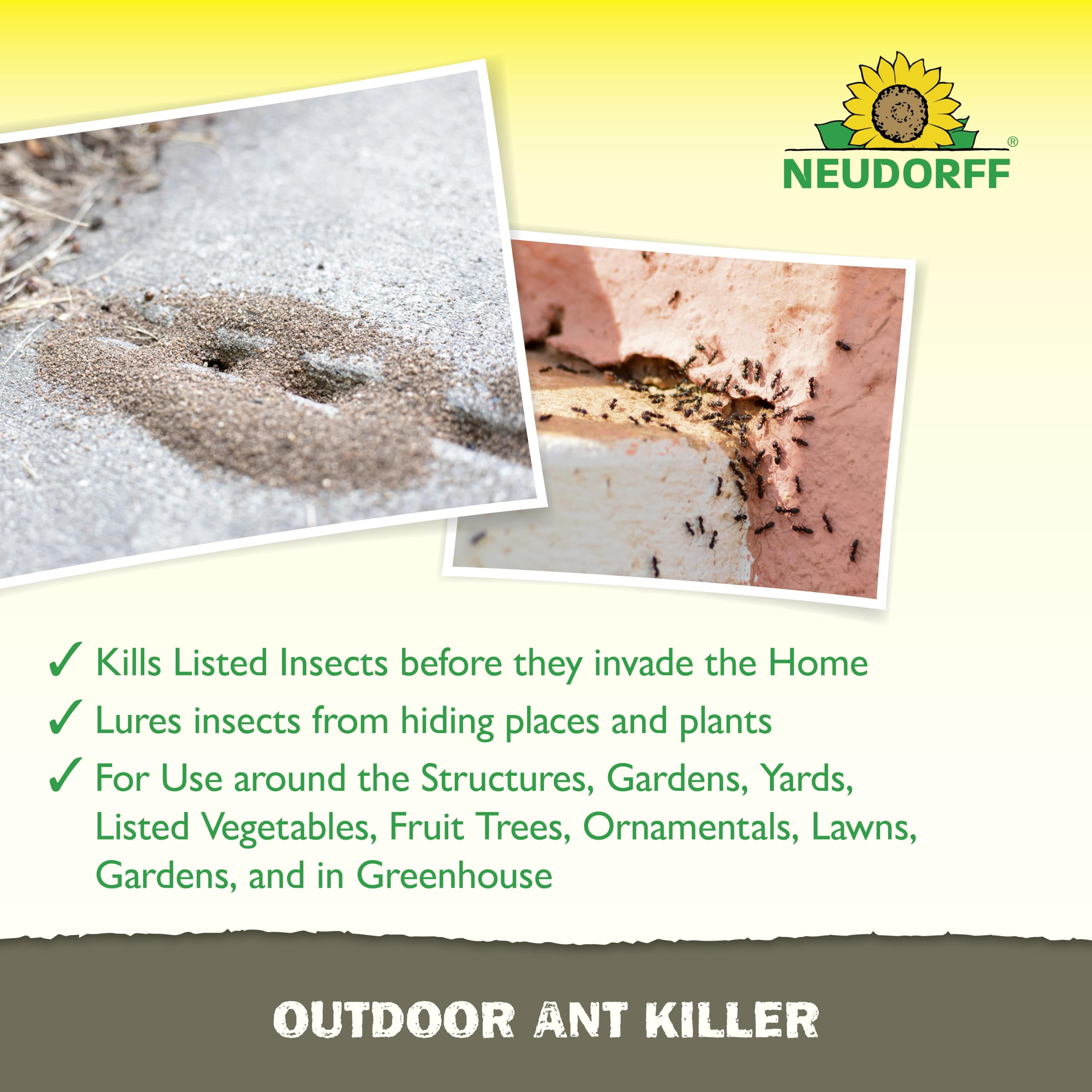 Neudorff Spinosad-based ant killer granules for outdoor infestations.