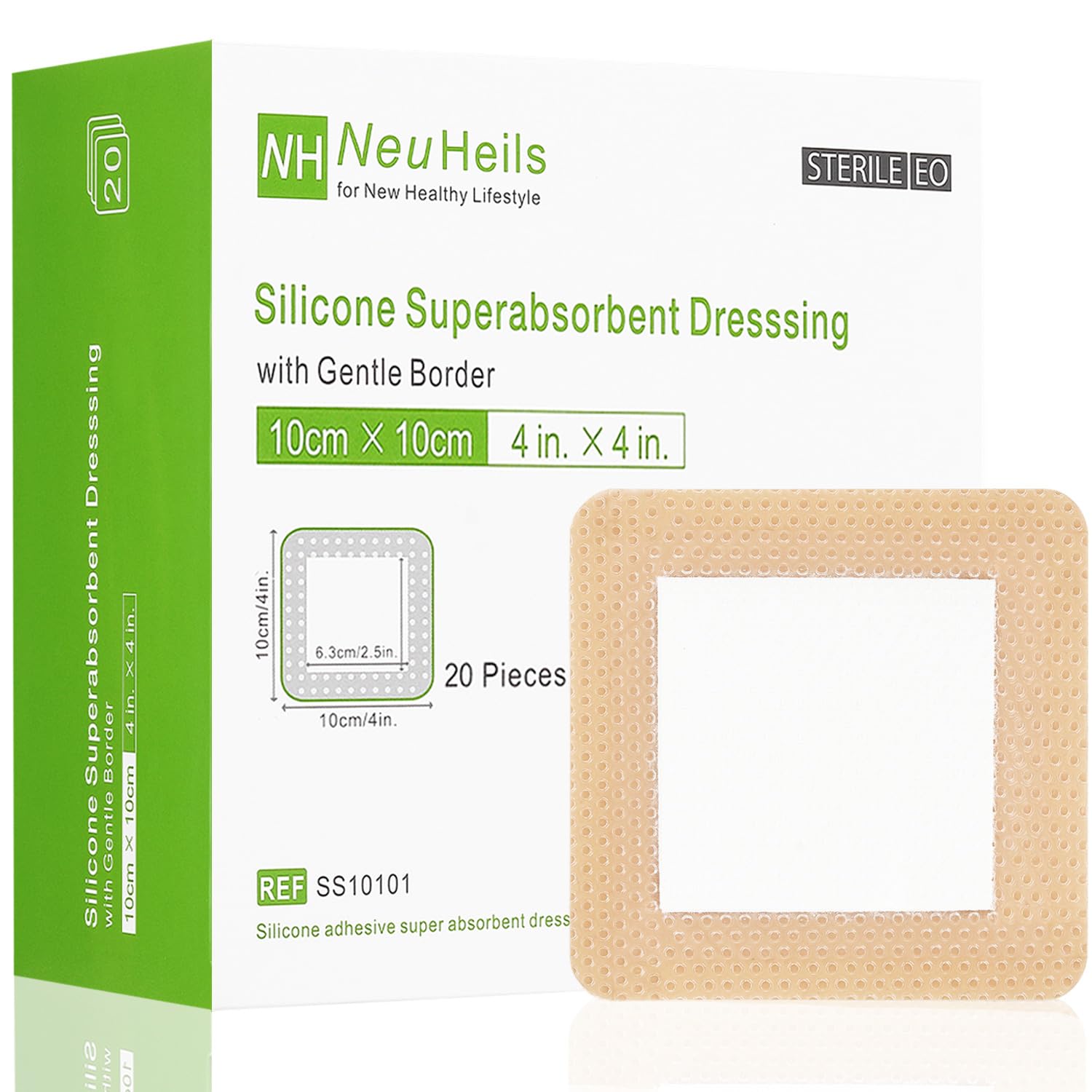 NEUHEILS silicone adhesive wound dressing 4x4 offers secure placement with gentle skin contact.