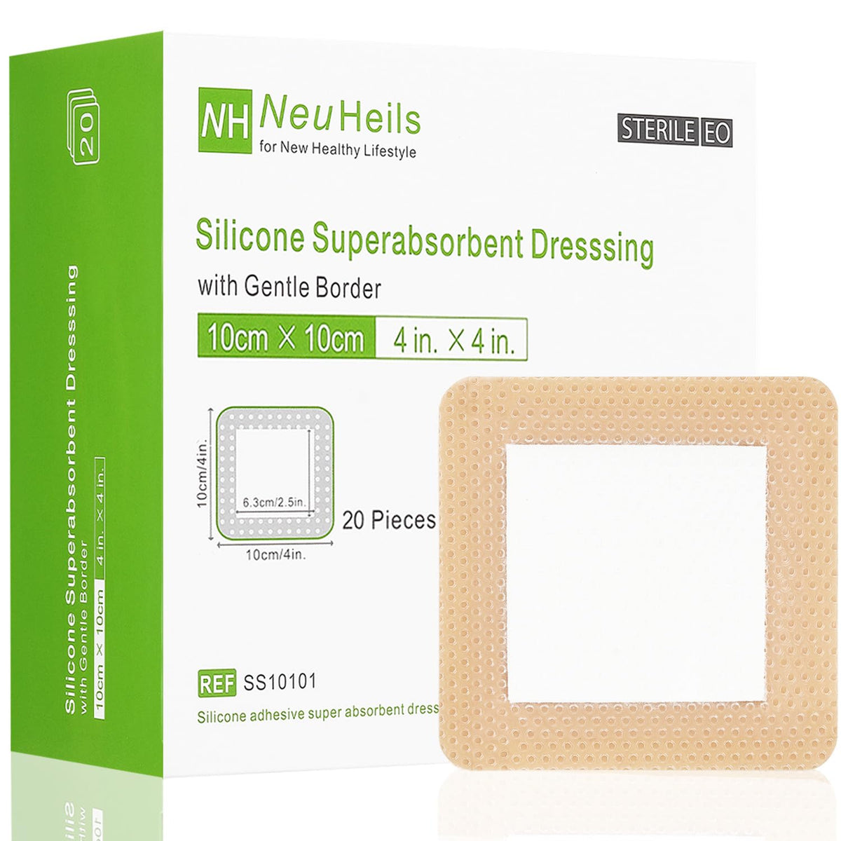 NEUHEILS silicone adhesive wound dressing 4x4 offers secure placement with gentle skin contact.