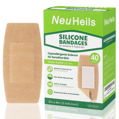 NEUHEILS silicone bandages for sensitive skin provide gentle protection for small cuts.