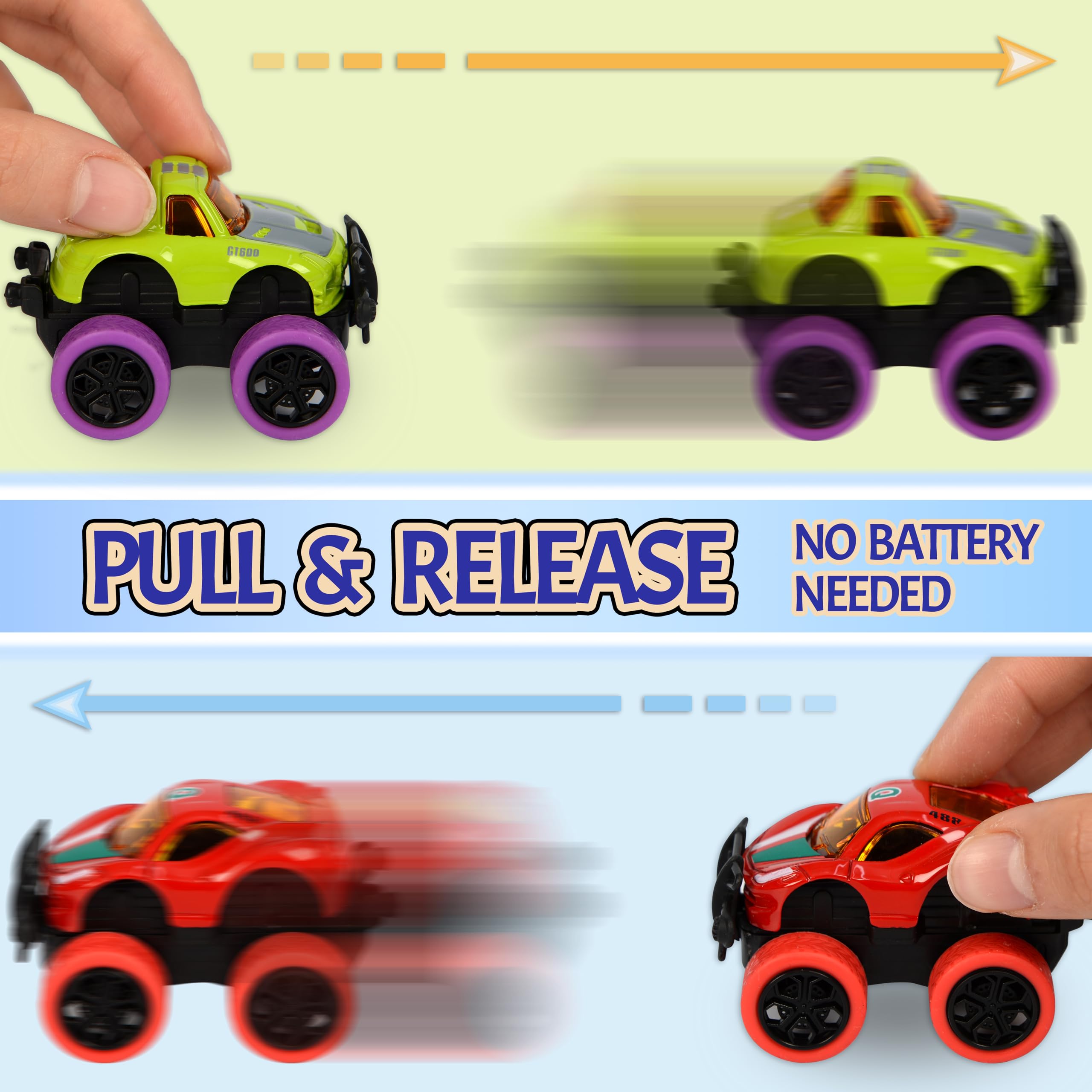 Neureyte mini monster trucks side designs show unique themes for imaginative play
