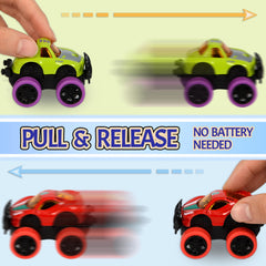 Neureyte mini monster trucks side designs show unique themes for imaginative play