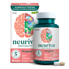 NEURIVA Original bottle front showcasing decaffeinated formula for daily focus.