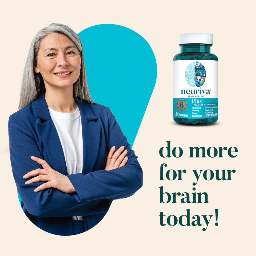 NEURIVA Plus daily-dose capsule graphic suggests convenient daily use.